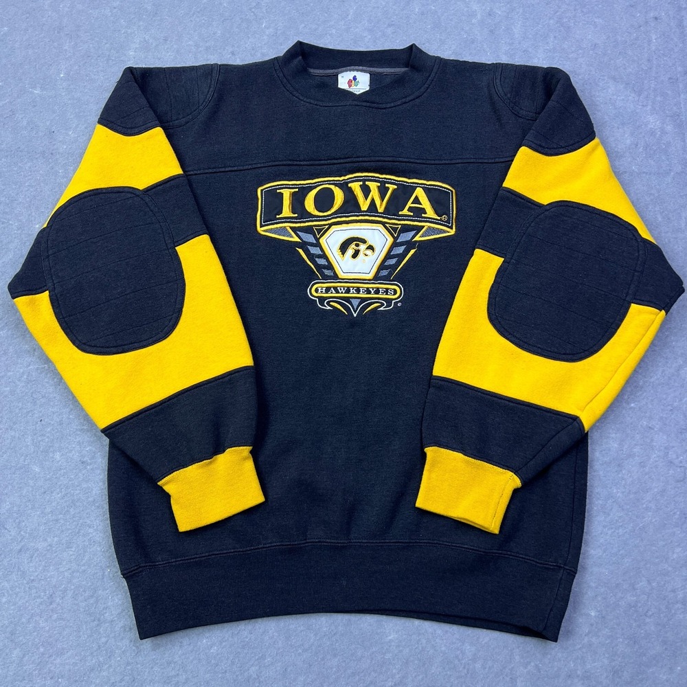 VTG Iowa Hawkeyes‎ Sweatshirt Men's M Midwest Embroidered Elbow Patch Pullover